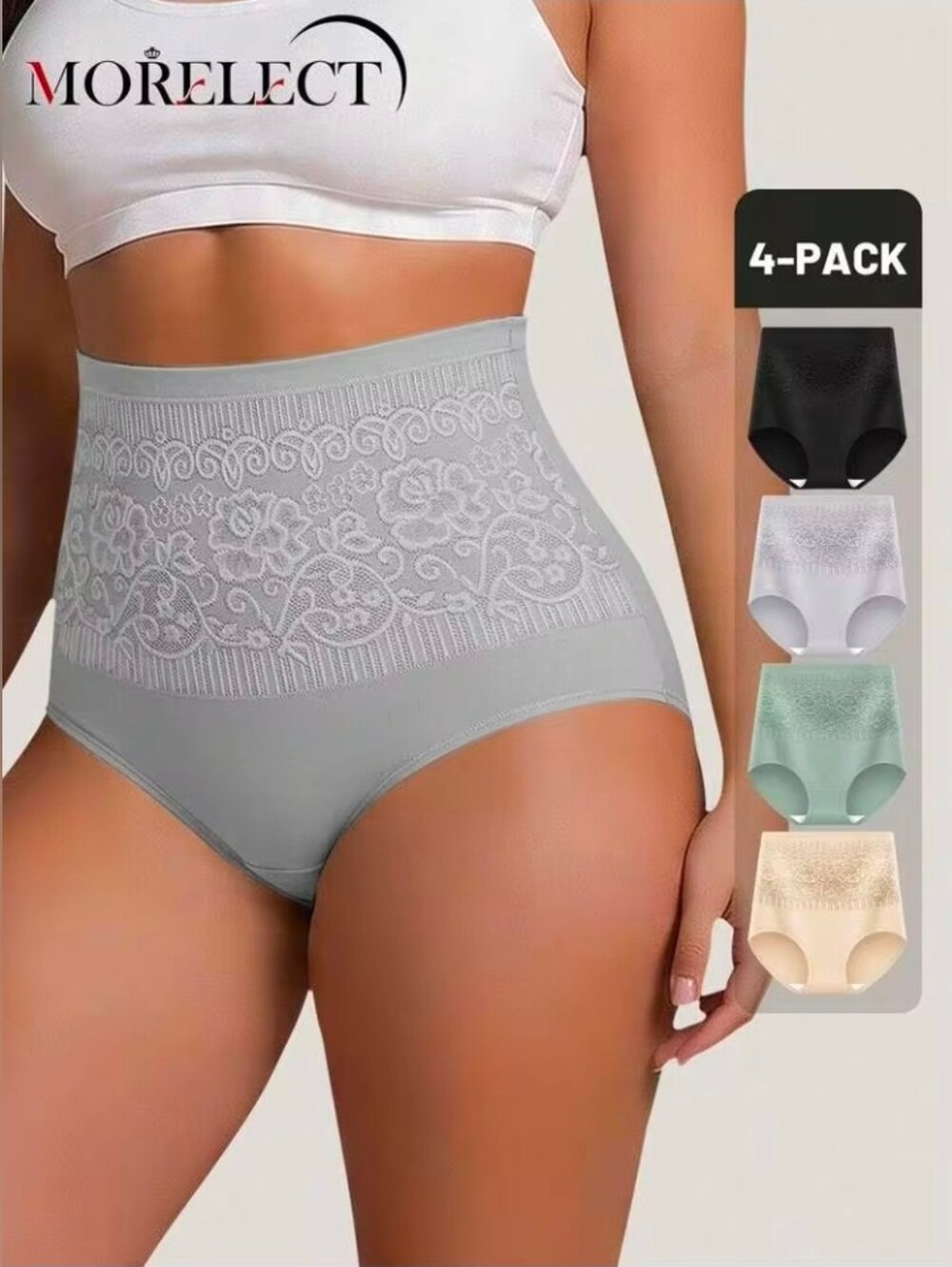 💢4For$20 Morelect 6 Pairs High-Waist Shaping Panties Jacquard Pattern Sz 14/15